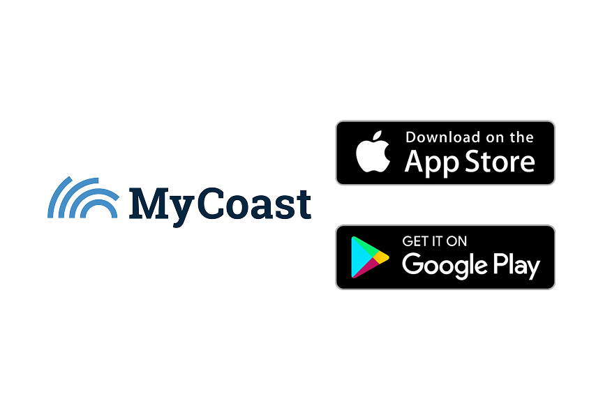 MyCoast logo with call to action to download