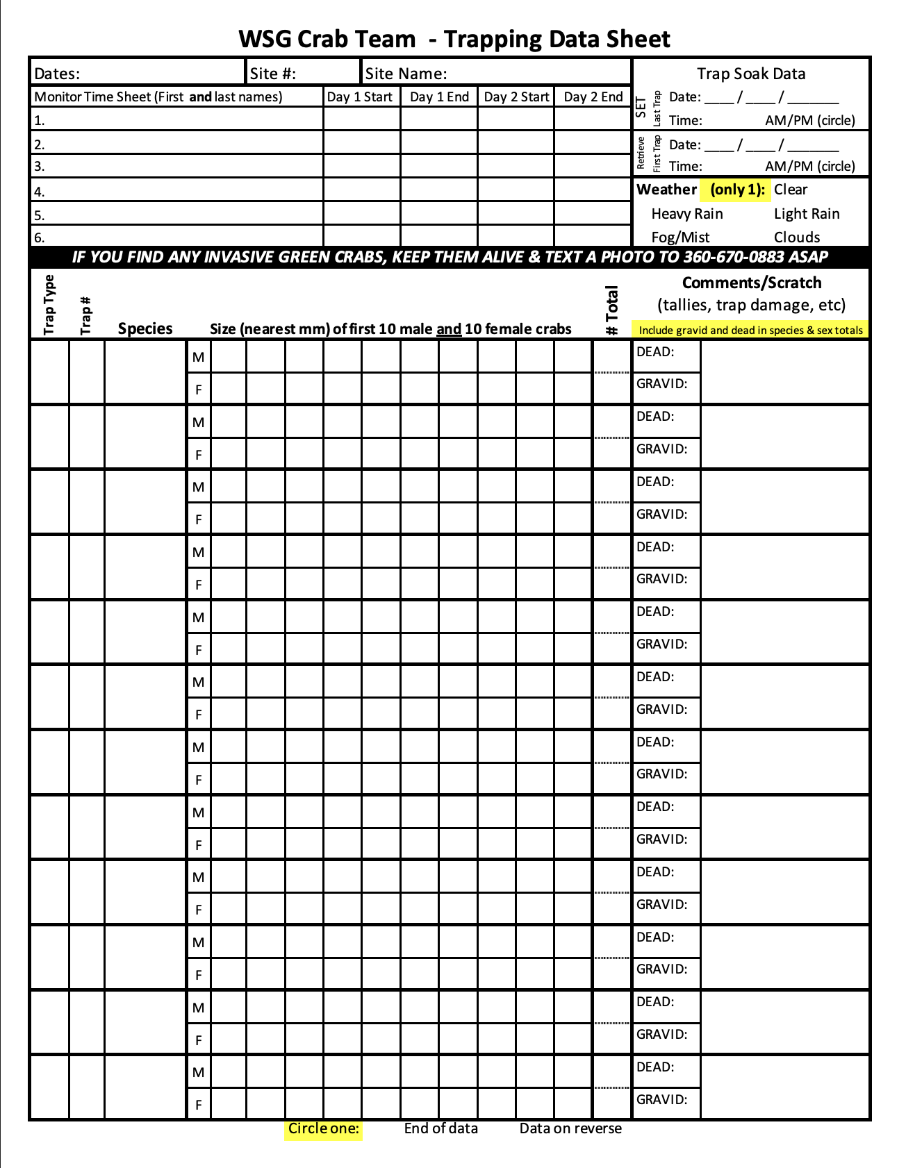 Trapping data sheet cover 