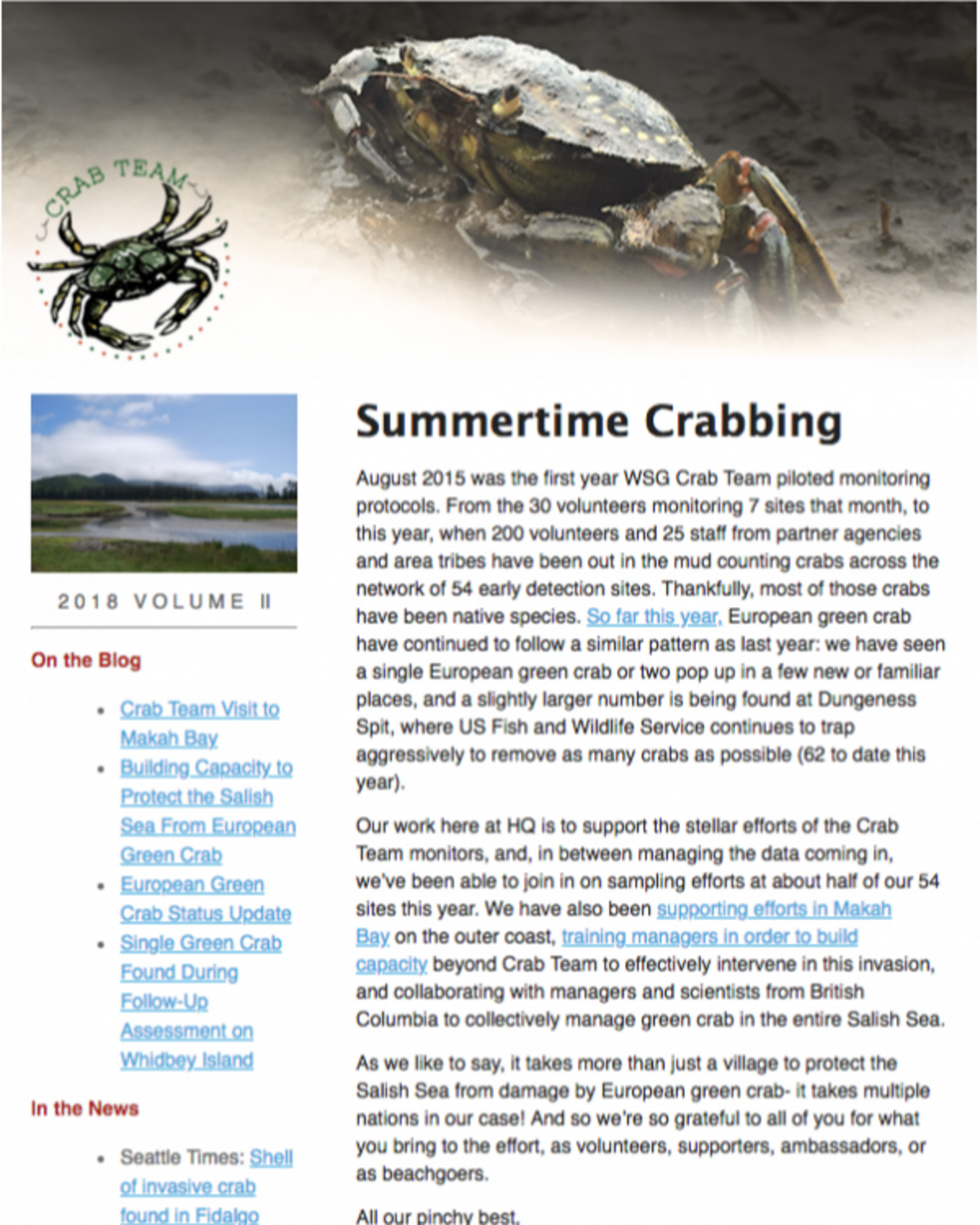 Crab Team Newsletter 2018 cover