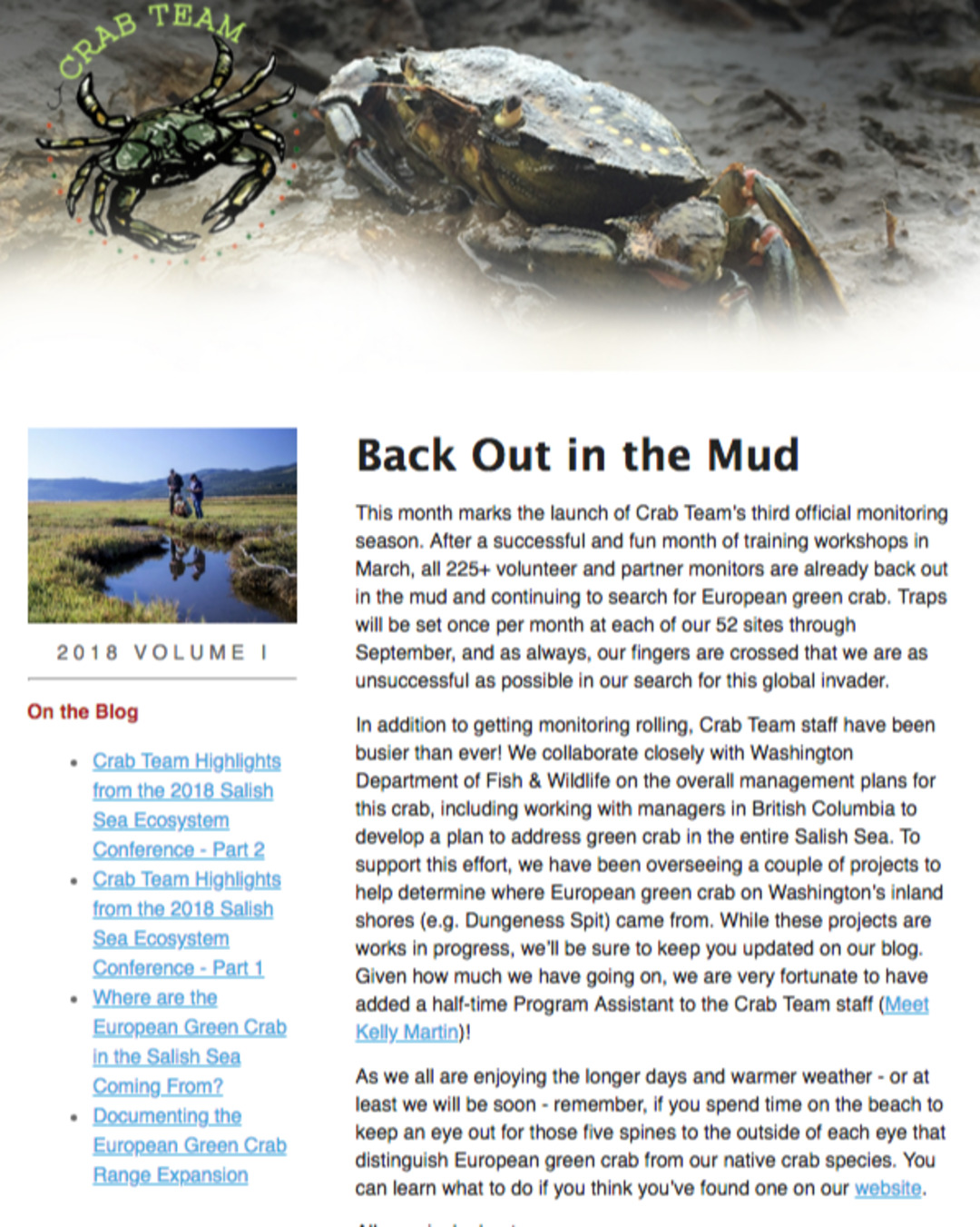 Crab Team Newsletter 2018 cover