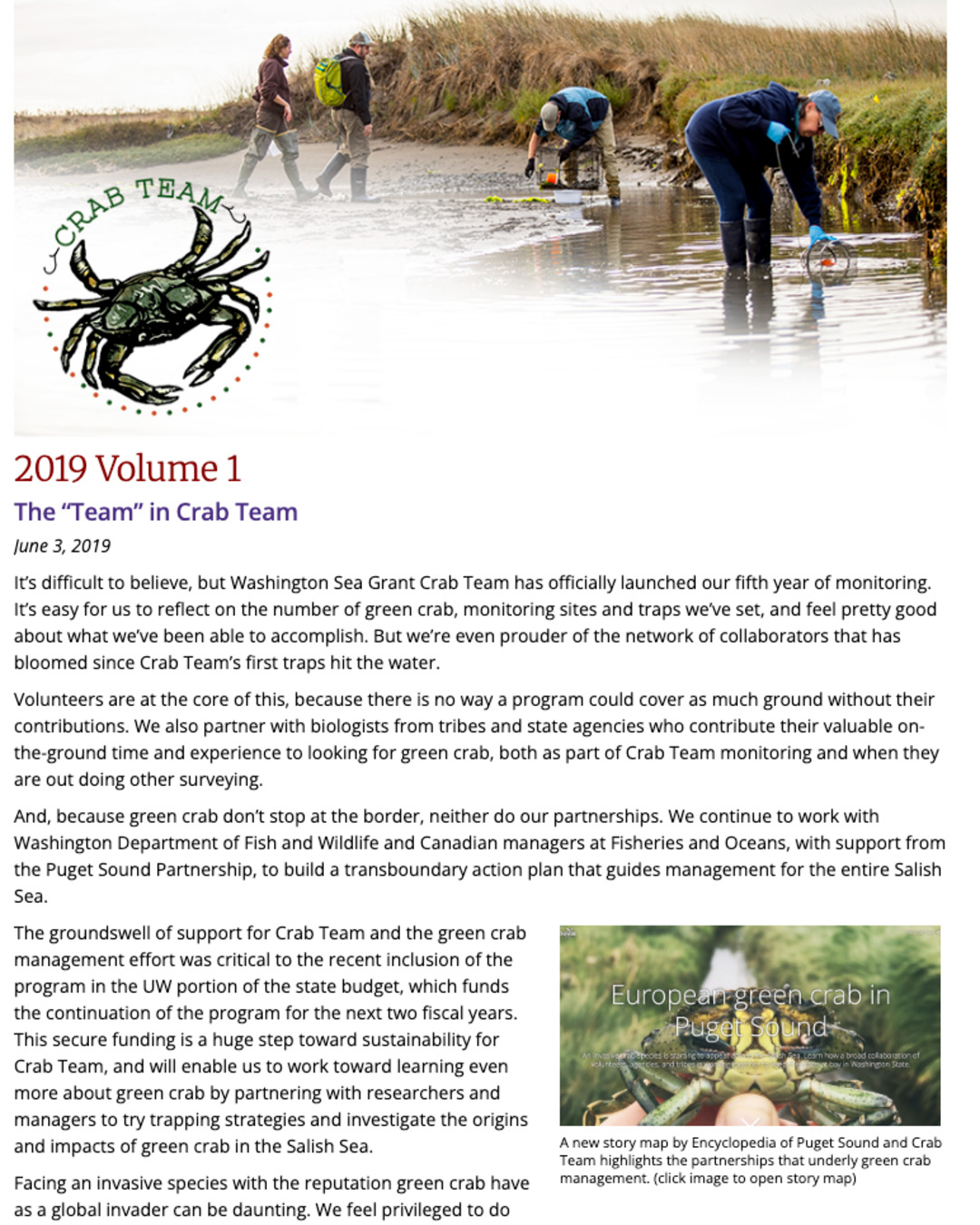 Crab Team Newsletter 2019 cover