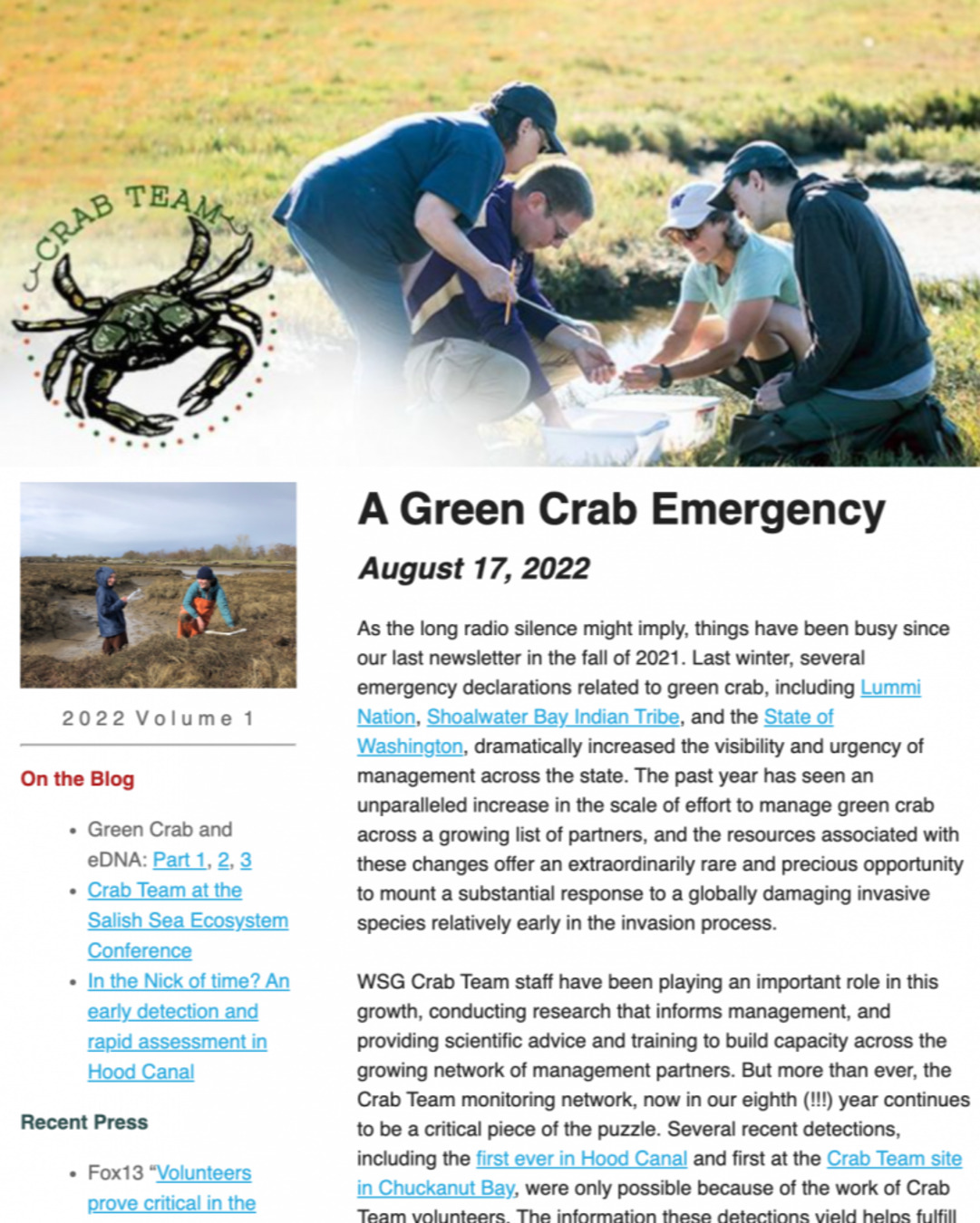 Crab Team Newsletter 2022 cover