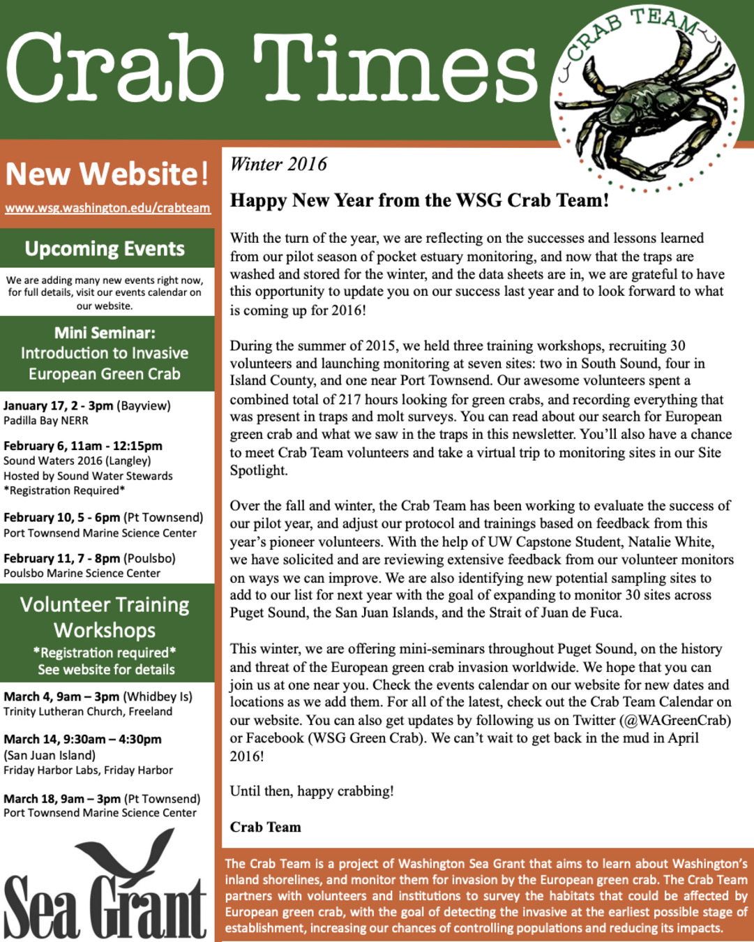 Crab times newsletter cover