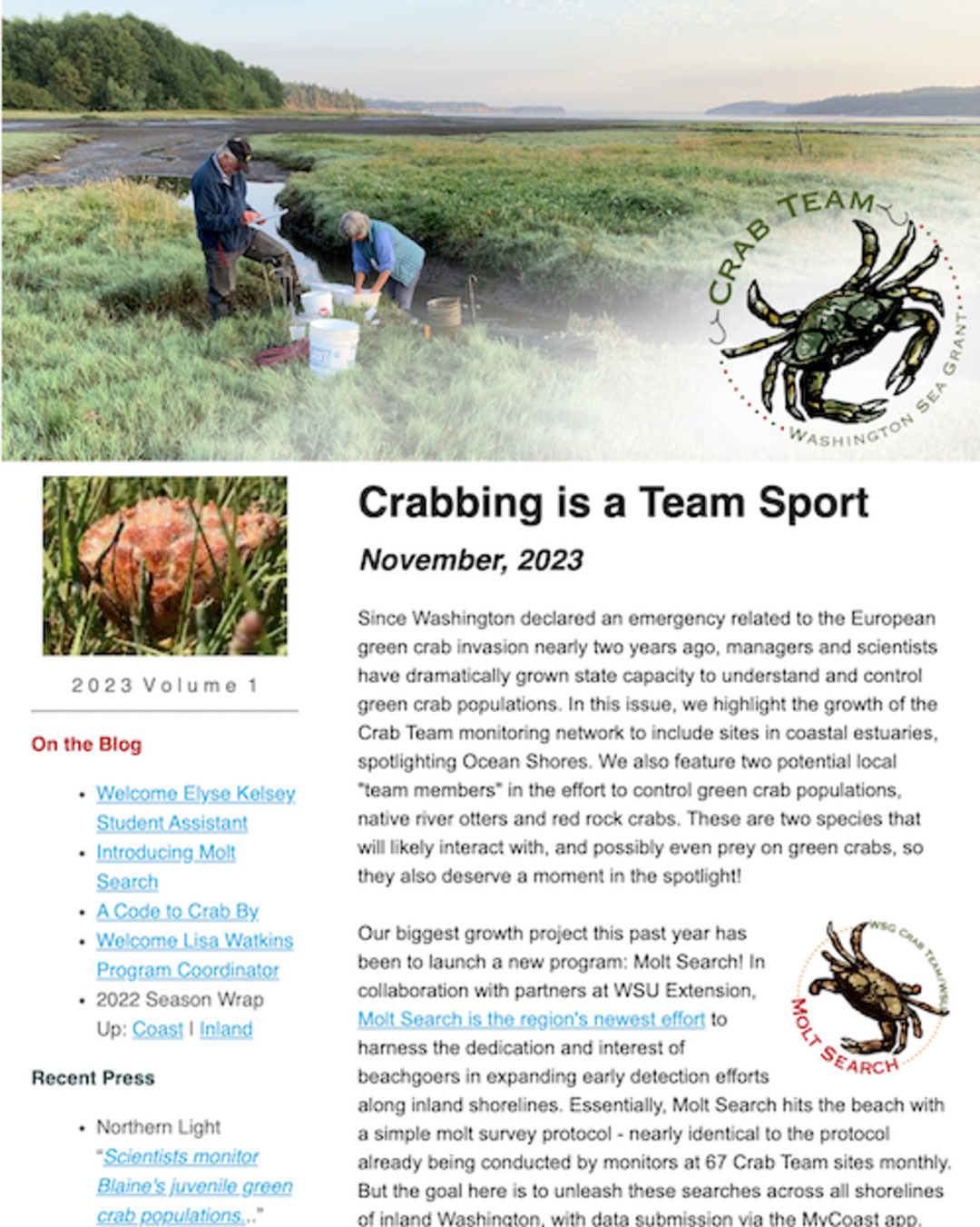 Crab Team Newsletter 2023 cover