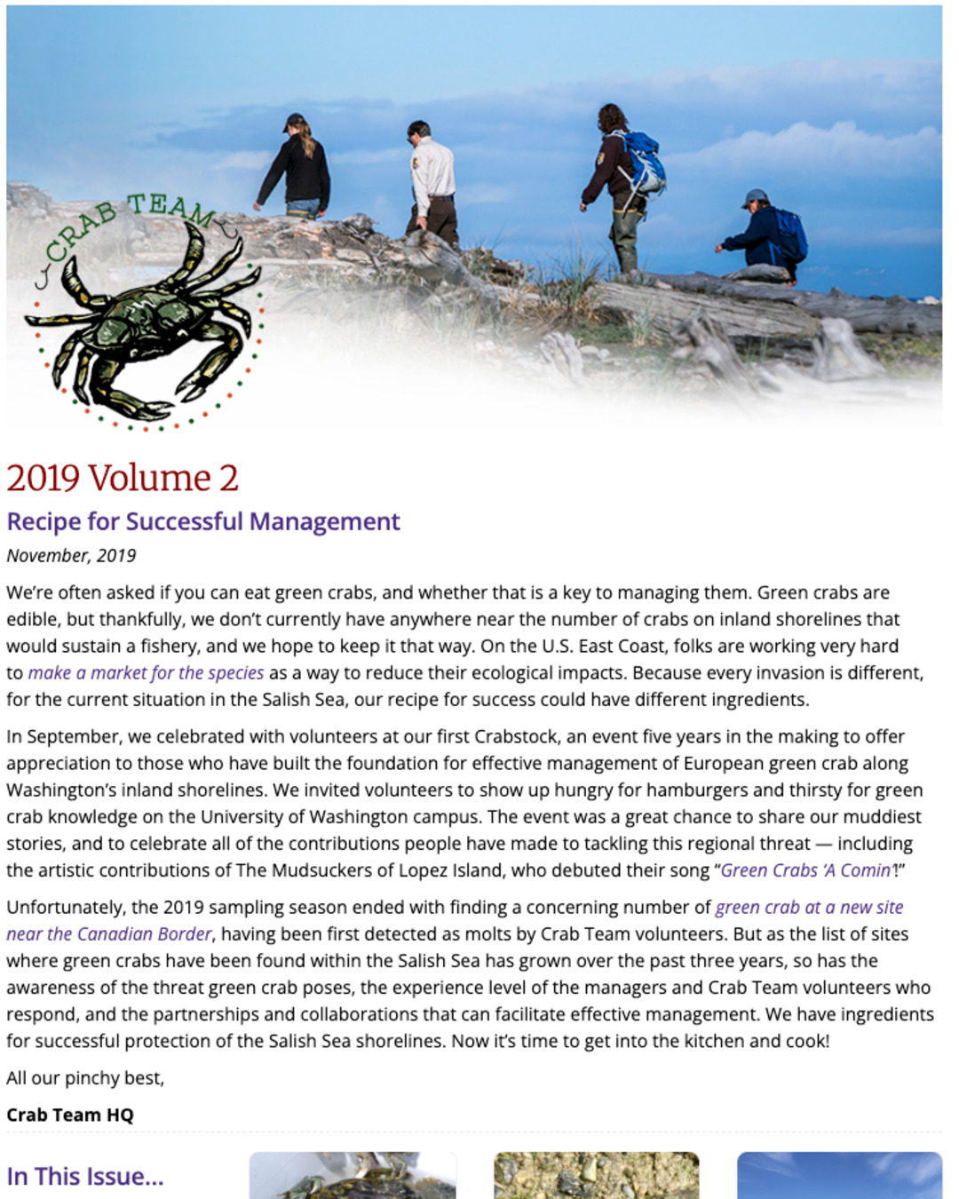 Crab Team Newsletter 2019 cover