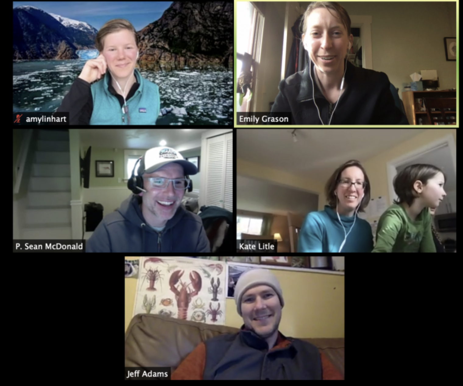 Screen capture of Crab Team staff on Zoom call<br />
