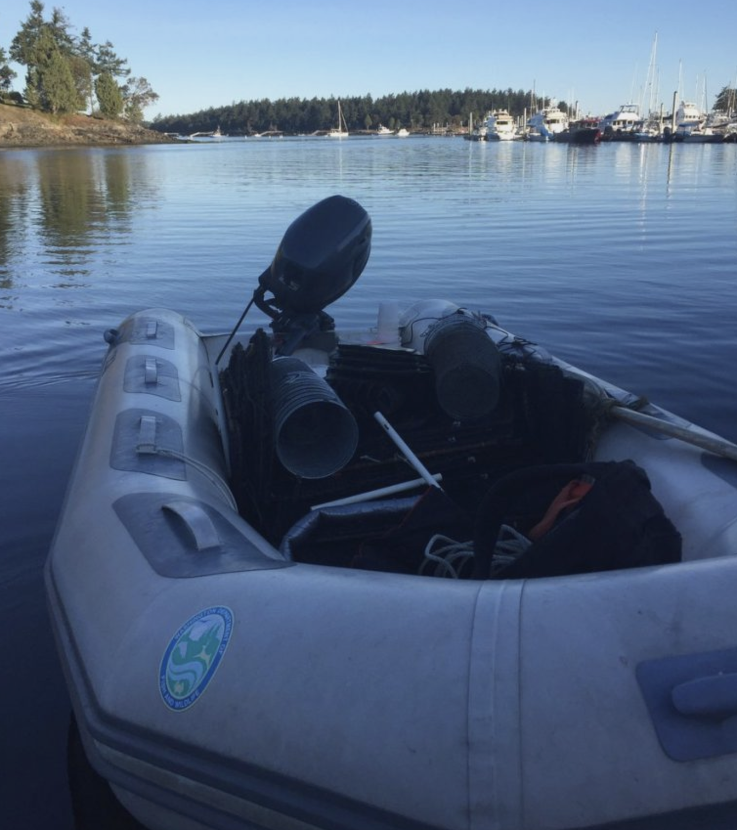 WDFW Zodiac at the Roche Harbor boat ramp, loaded with Fukui and minnow traps, and bait, just before heading to Henry Island.</p>
<p>